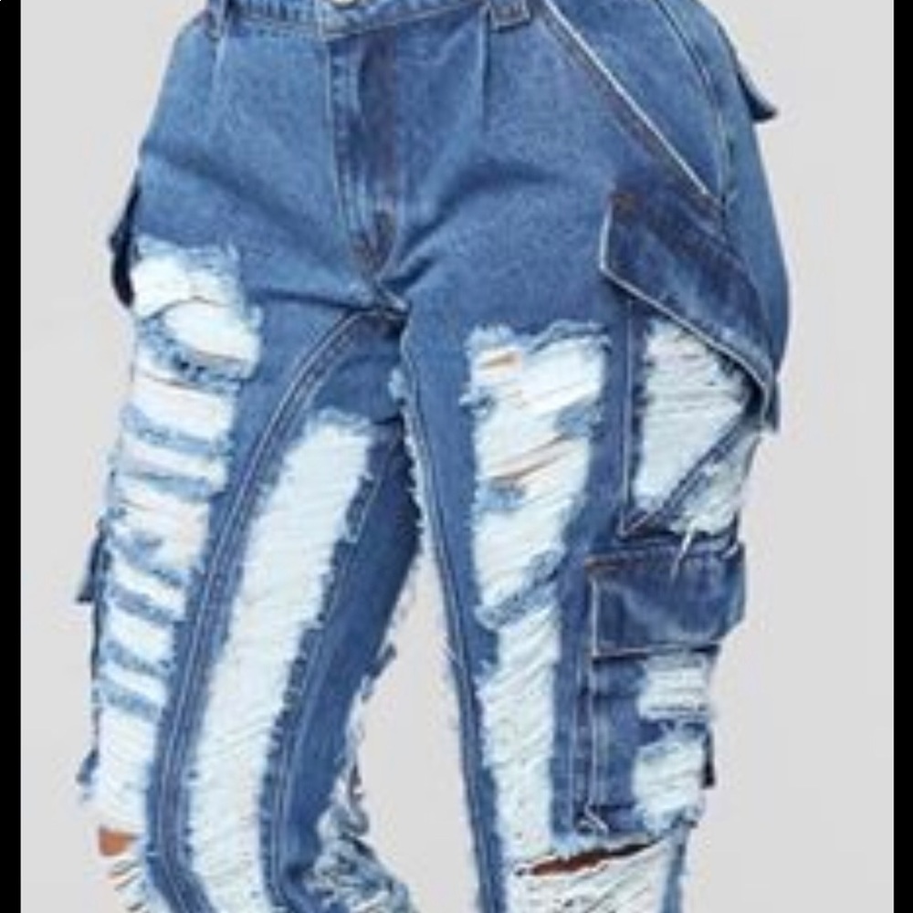 Distressed denim jeans